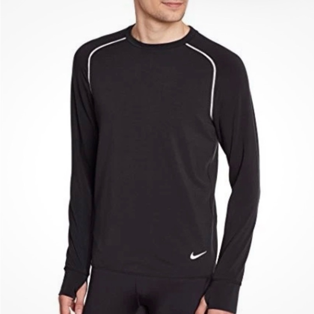 Nike Black Long-Sleeve Men’s XXL Dri-FIT Athletic Tee with White Swoosh